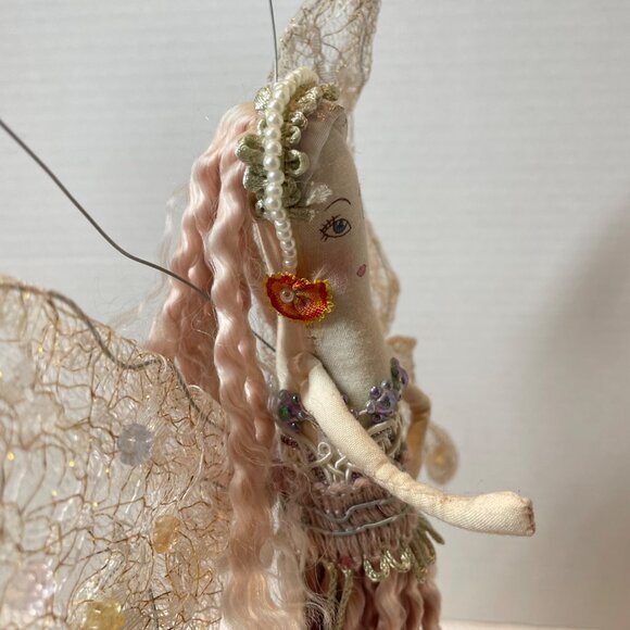 Vintage Handcrafted and painted Fabric Fairy Figurine with Lace Wings and Tassel - Picture 12 of 14